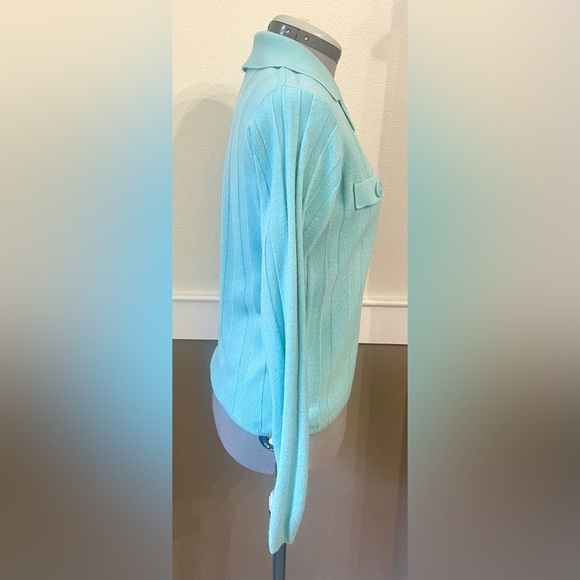 ⭐️Vintage 80s- 90s Bravo Sweater Size M Seafoam Collared Vertical Green Blue - Picture 5 of 8